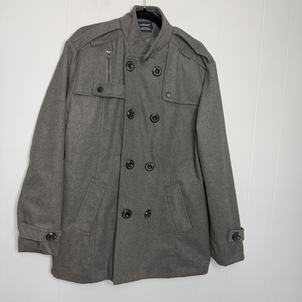 AOWOFS Button Up Pea Coat, Women's Size XL - Light Grey